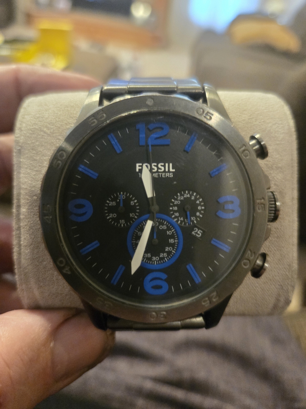 Fossil Men's Black and Blue Stainless Steel Chronograph Watch